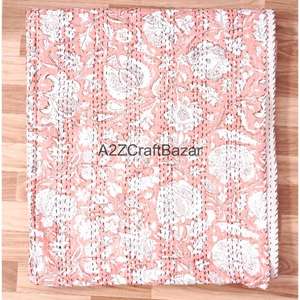 Manta Bohemia Reversible Hecha a Mano de Algodón Orgánico Ecológico para Todas las Estaciones, Estilo Kantha Vintage Indio al por Mayor - Product Image 5