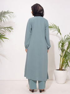 Abaya Robes Musulmanes Mode Islamique Haut Long Personnalisé à Boutons Devant 2 Pièces Modeste Femme Inspiré de Dubaï Élégant Polyester - Product Image 3