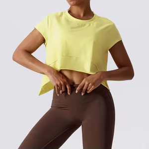 T-shirt court pour femme, design tendance, confortable pour un usage quotidien, coupe ample, sportif, uni, manches courtes, séchage rapide, respirant, 100% coton - Product Image 1