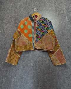 Vintage Reversible Kantha <b>Jacket</b> Women Embroidered Quilted Coat Patchwork Cropped Outerwear - Product Image 5