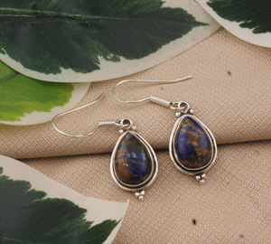 Boucles d'oreilles pendantes en argent sterling 925 avec pierre naturelle Lapis Lazuli, qualité AAA, pierre bleue de luxe, cadeau idéal pour mariage et fête - Product Image 1