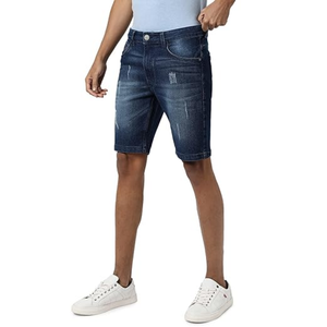 Shorts en jean pour homme bleu moyen avec bande contrastante sur le côté, mélange de coton, coupe droite, coutures renforcées - Product Image 5
