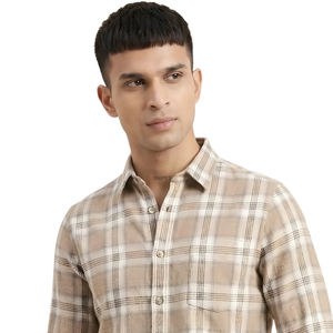 Camisa de Franela a Cuadros Beige y Blanca para Hombre, Manga Larga, con Botones, Informal, de Tela Suave Cepillada, Transpirable, para Uso en Exteriores - Product Image 3