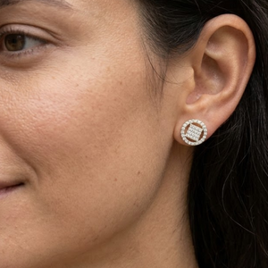 1/2 TCW Real Diamond Cluster <b>Stud</b> <b>Earrings</b> Round Cut I GH Color | Elegant Halo Design Gold <b>Studs</b> <b>Fine</b> Jewelry Gift for Women - Product Image 3