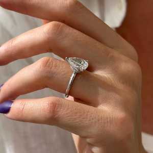 3 Carat Pear Cut E VVS2 Lab Grown Diamond High Set <b>Unique</b> Neck Hidden Halo <b>Engagement</b> <b>Ring</b>, White Gold ,IGI Certified - Product Image 5