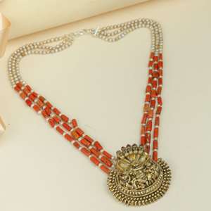 Luxury Naagahar Pendant Coral Beads <b>Necklace</b> 925 Silver Gold Plated Handmade <b>Statement</b> <b>Necklace</b> for Women - Product Image 2