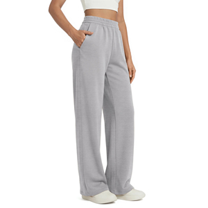 Pantalon de jogging en molleton de coton pour femme, coupe ample, jambe droite, avec logo personnalisé, idéal pour le sport et la gym, motif uni, automne - Product Image 1