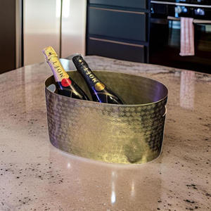 Refroidisseur de vin martelé au diamant avec poignées en bande de cuir Stockage de boissons Baignoire Bar Fourniture Excellent refroidisseur de vin de Champagne argenté - Product Image 4