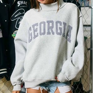 Georgia Wholesale Women <b>Mock</b> <b>Neck</b> Sweatshirt Custom Embroidery Letter Cotton Fleece Oversized Casual Pullover - Product Image 1