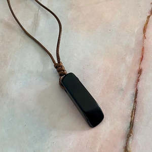Natural Obsidian Crystal Unshaped Pendant Necklace with Adjustable <b>Rope</b> <b>Chain</b> for Men and Boys - Product Image 5