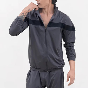 Service OEM – Survêtement gris foncé pour homme, fermeture éclair intégrale, col montant, design sportif, respirant, en polyester, pour l'automne, coupe classique, poches latérales - Product Image 2