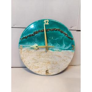 Coastal Design Wall Clock With Ocean Wave Design <b>Gold</b> <b>Numbers</b> And Hands Round Shape Decorative Clock For Modern Home - Product Image 1