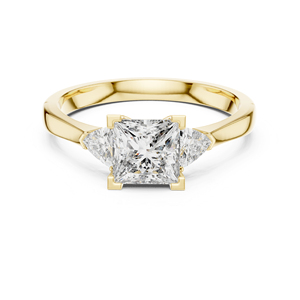 Bague en or jaune 14 carats avec diamant de laboratoire taille princesse et taille trilliant pour femme |   Vêtements de tous les jours |   Nouveau diamant cultivé - Product Image 1
