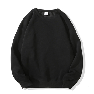 Sweat-shirt à col rond noir pour femme, 100% coton tricoté, couleur unie, manches longues, vêtements d'automne décontractés - Product Image 1