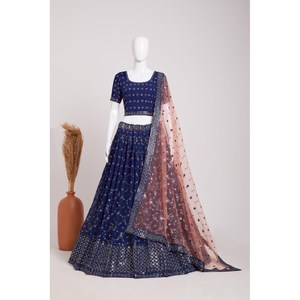 WEDDING WEAR GEORGETTE EMBROIDERY SEQUENCE WORK LEHENGA CHOLI WITH DUPATTA BLUE - Product Image 1