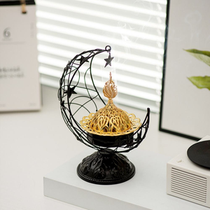 Encensoir en métal en forme de croissant, portable, noir et or, pour aromathérapie, style arabe, sur pied haut, décoration de temple, Moyen-Orient - Product Image 2