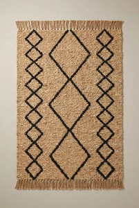 Tapis artisanal en jute à motif géométrique, style bohème, rectangulaire, pour salon, à poils ras, nettoyage localisé - Product Image 4