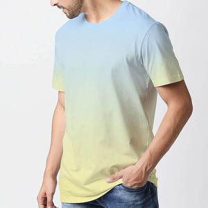 T-shirt à col rond bicolore à manches courtes, dégradé de couleurs, 100% polyester tricoté, respirant, décontracté, printemps-été, coupe classique - Product Image 4