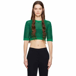 Camiseta Corta de Punto Verde para Mujer, Manga Corta, Cuello Redondo, Casual, 100% Algodón, Transpirable, para Todas las Temporadas - Product Image 4
