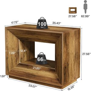 Mesa de Noche Rústica Marrón de 2 Niveles con Estante, Mesa Consola Grande para Dormitorio - Product Image 4