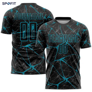 Camiseta de Fútbol Personalizada Negra con Patrón de Grietas Naranjas, Sublimada, Transpirable, Ajustada, de Manga Corta y Cuello Redondo para Adultos - Product Image 2