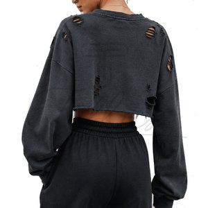 Vente en gros de sweat-shirts décontractés pour femmes, tricotés, à manches longues, col rond, motif lettres, doux, respirants, écologiques, avec logo sur le devant, pour l'automne - Product Image 2