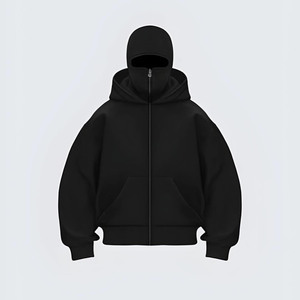 Sweat-shirt à capuche cagoule pour homme en coton épais 100 %, coupe oversize, double capuche zippée, épaules tombantes, personnalisable pour l'hiver - Product Image 1