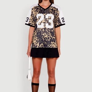 Maillot de football américain unisexe tendance 2026 à imprimé léopard, manches courtes, respirant, en maille, pour entraînement, fabricant OEM USA - Product Image 2