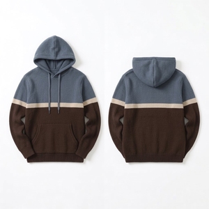 Sudadera con capucha de punto grueso personalizada para invierno, de algodón de alto gramaje, con forro térmico, bolsillos y hombros caídos, estilo streetwear para hombre. - Product Image 1