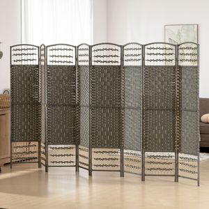 8-Panel Portable Privacy <b>Screen</b> Translucent Wave Fiber Room Divider Dark Gray <b>Folding</b> Room Partition for Home Office Traditional - Product Image 2