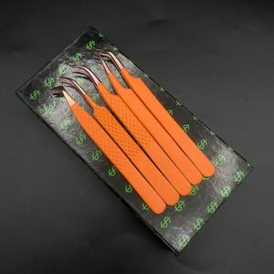 Pinces à extensions de cils professionnelles en gros, poignée orange or rose, acier inoxydable solide, prise diamantée, pointe durable - Product Image 3