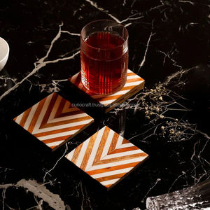Modern Wooden Square <b>Coasters</b> Set with Chevron Pattern Non-Slip Table Mats for Coffee and Dining Table Decor - Product Image 3