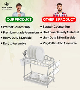 LIFE SMILE Double Tier Dish and Bowl Drying Rack Kitchen <b>Plate</b> Organizer High Quality Aluminum Modern Luxury Easy Assembly - Product Image 3
