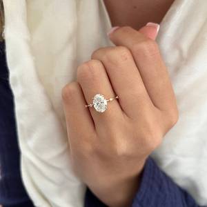 2 Carat Elongated Oval Diamond Nature Inspired <b>THIN</b> Engagement <b>Ring</b> in Yellow Gold , IGI Certified - Product Image 1