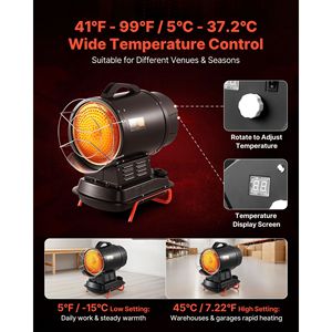 Stufa Industriale Portatile da 125.000 BTU a Cherosene/Diesel con Temperatura Regolabile e Ruote per Garage o Cantiere - Product Image 3