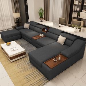 Canapé trois places en teck de luxe avec coussins rembourrés, mobilier moderne pour salon - Product Image 1