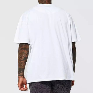 เสื้อยืดโอเวอร์ไซส์สีดำสำหรับผู้ชาย แขนสั้น คอกลม สไตล์ลำลอง ผ้าเจอร์ซีย์ถัก สีพื้น - Product Image 4