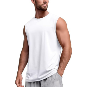 Camiseta sin Mangas para Hombre, Blanca, Cuello Redondo, Color Sólido, Tejida en Poliéster, Transpirable, Informal, para Gimnasio y Entrenamiento - Product Image 2