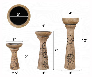Juego de portavelas de madera más vendido de 3, hecho de portavelas de madera de mango macizo para decoración de hogar y granja - Product Image 3