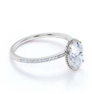 แหวนหมั้นมอสซาไนต์แบบมิลเกรน 1.2 กะรัต ชุบทอง 14K สไตล์คลาสสิกโบราณ ประดับแบบกรงเล็บ รูปทรงวงรี แหวนแต่งงานเจ้าสาว - Product Image 2