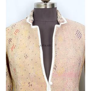 Women's Handmade Knitted Standard Cotton Gudari <b>Jacket</b> Assorted Vintage Reversible Ethnic Winter Indian Style <b>Kantha</b> Front - Product Image 2