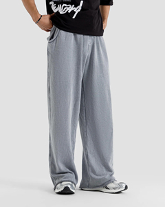 Pantalon de jogging gris ample pour homme, taille élastique, décontracté, avec poches latérales, en coton mi-lourd, imperméable, en molleton écologique - Product Image 6