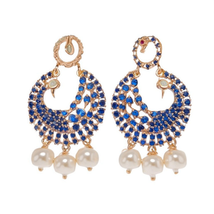 Geometric Rose Gold Earrings with Blue and Ruby Zircon - Product Image 1