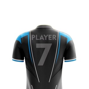 Men's Black Blue Soccer Jersey Short Sleeve Moisture Wicking Polyester Sport Shirt Adult Athletic Fit Sublimated Print - Product Image 4