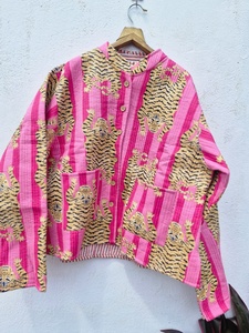 Wholesale Manufacture Indian Handmade Quilted Cotton Bomber Jacket <b>Vintage</b> Kantha Reversible Hooded Animal Print Eco-Friendly - Product Image 1