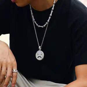 Colgante de Cara Triste con Incrustaciones de Moissanita, Bañado en Rodio, Amuleto de Estilo Hip-Hop - Product Image 2