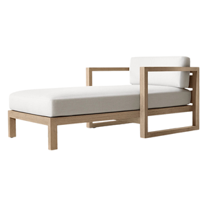 Tumbona de Madera de Teca Moderna con Reposabrazos, Diseño Limpio, Minimalista para Exteriores, Chaise Longue de Lujo para Patio y Piscina - Product Image 1