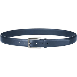 Cinturón Formal de Cuero Vacuno Azul Marino con Hebilla Rectangular Plateada de Diseño Sólido - Product Image 2