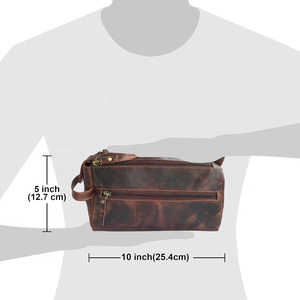 Vintage Leather Toiletry Bag 10x5 Inch Durable Portable Storage Organizer for Bathroom Use - Product Image 1