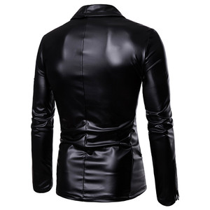 <b>FLy</b> Humble Sportwear Premium Glossy PU Leather Oversized Bomber <b>Jacket</b> <b>Men's</b> Autumn Breathable Ribbed Hem Cuffs Stand Front - Product Image 4
